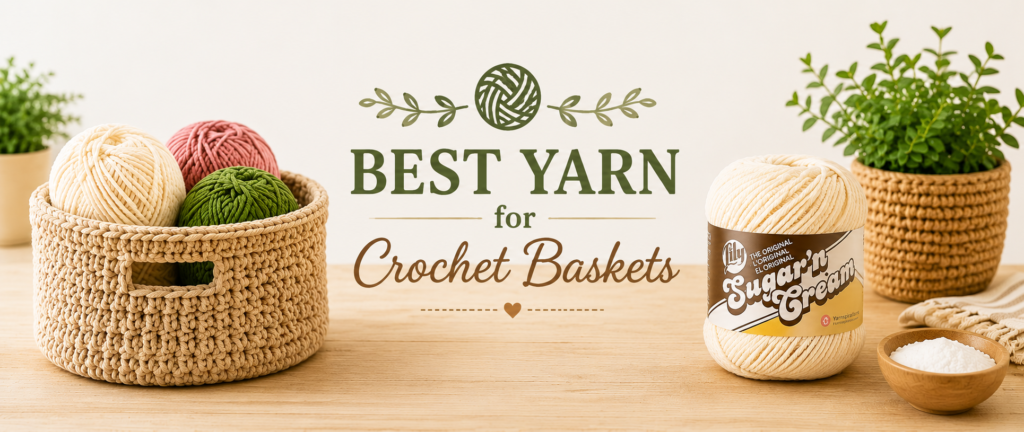Best cotton yarn for crochet baskets including Lily Sugar'n Cream yarn for durable handmade storage baskets.