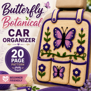 Butterfly Floral Car Seat Organizer Crochet Pattern PDF | Beginner-Friendly Hanging Back Seat Storage | US Terms