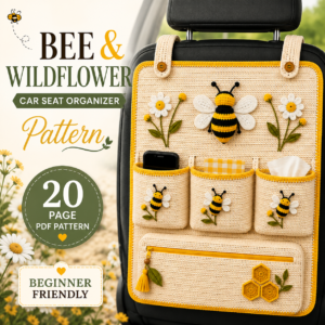 Bee & Wildflower Car Seat Organizer Crochet Pattern (PDF) | 20-Page Beginner Guide | Digital Download