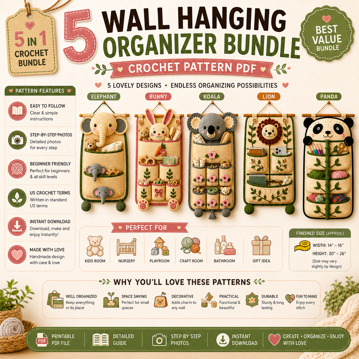 bunny wall hanging organizer crochet pattern