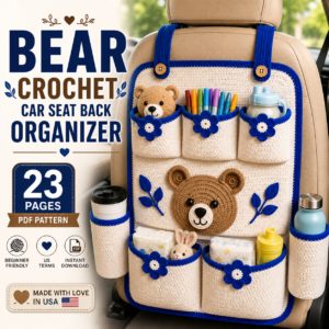 Woodland Bear Crochet Car Seat Back Organizer PDF Pattern | 23-Page Beginner-Friendly Crochet Organizer