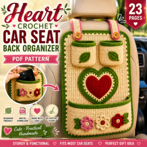 Crochet Car Seat Back Organizer Pattern PDF | Heart Applique & Floral Pockets